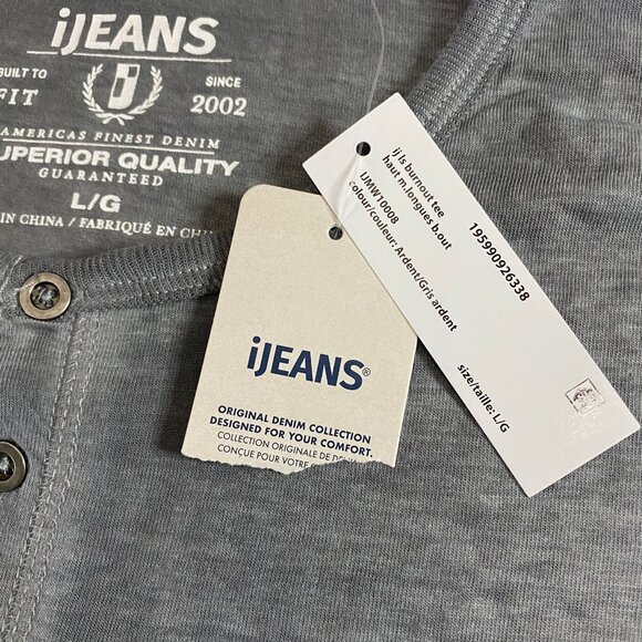 i jeans by Buffalo Mens SZ L Long Sleeve Regular Fit Henley Shirt Gray NWT - Picture 4 of 9